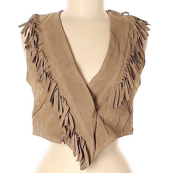 NWT LF Please Leather Suede Fringe Crop Vest - Picture 1 of 10